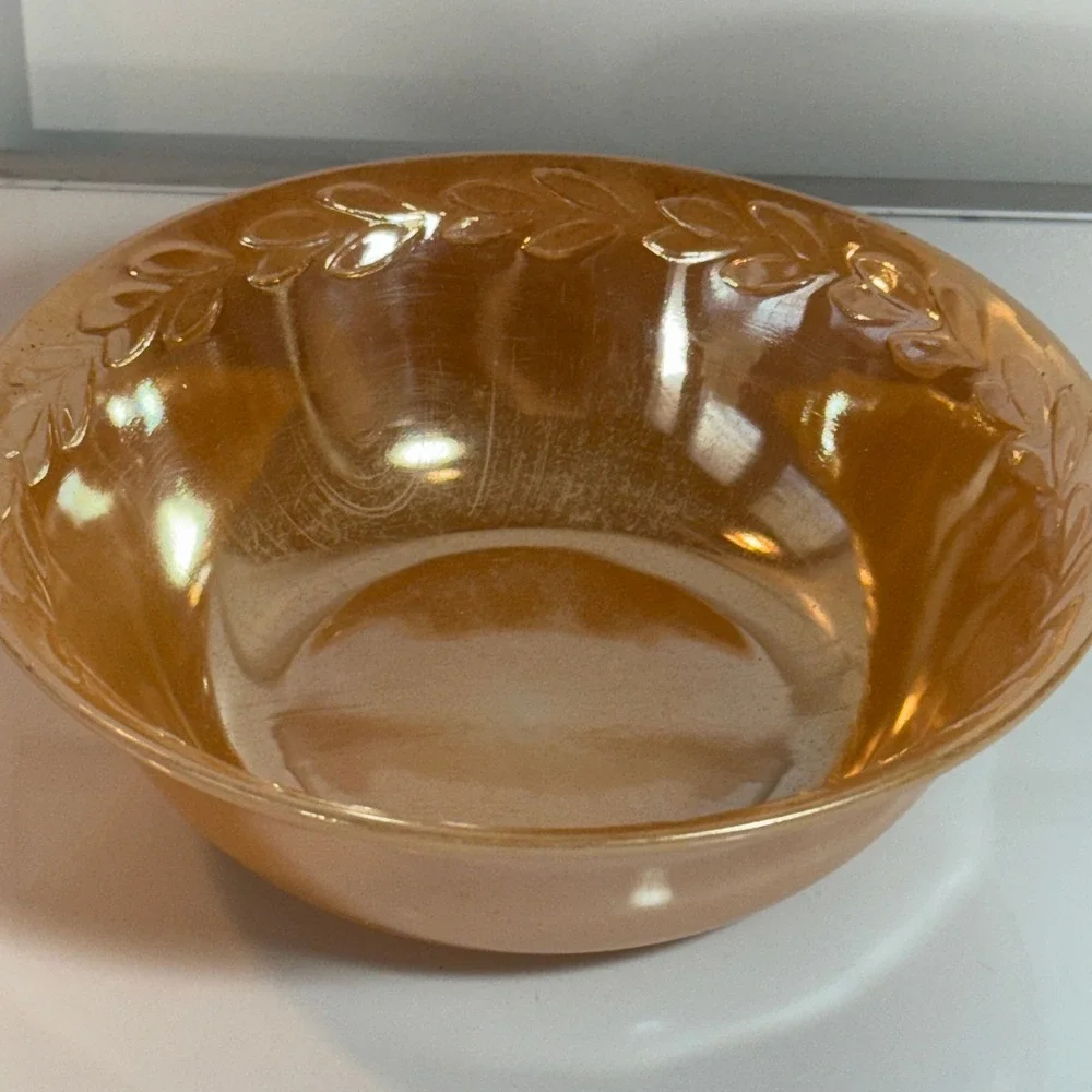 Fire King Oven Ware Amber Iridescent‎ Laurel Leaf Pattern Mixing Bowl Made USA